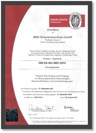 Certyfikat zarządzania jakością zgodnie z DIN EN ISO 9001:2015 dla techniki bezpieczeństwa